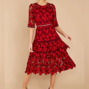 Red Lace Midi Dress